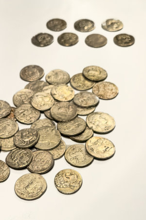 Collection of silver denarii with profiles and cavalry from Iberian and Roman mintsの写真素材