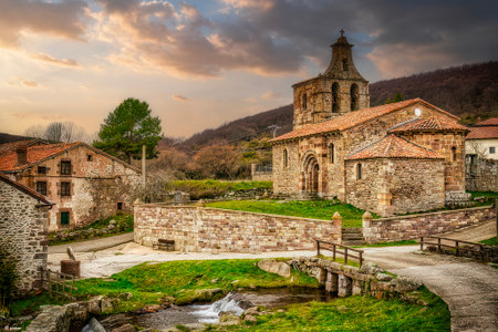 Picturesque Romanesque church with a pleasant sunriseの写真素材