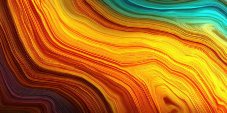 Dynamic abstract composition with swirling warm and cool colored lines