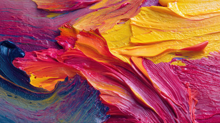 Vibrant abstract acrylic artwork with thick paint texture and vivid swirling shapes. Generative AI.の素材