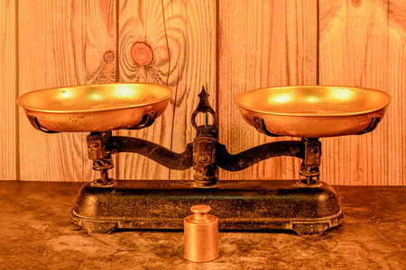 Double bread balance on wooden backgroundの写真素材