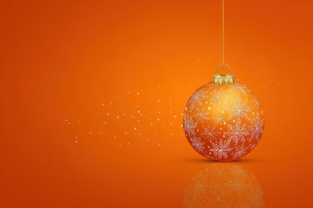 Festive Orange Holiday Bauble Hanging with Sparkle Effectの素材
