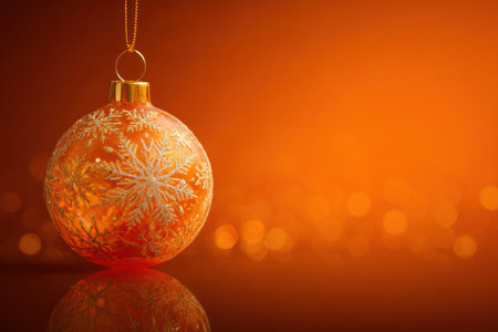 Festive Orange Holiday Bauble Hanging with Sparkle Effectの素材