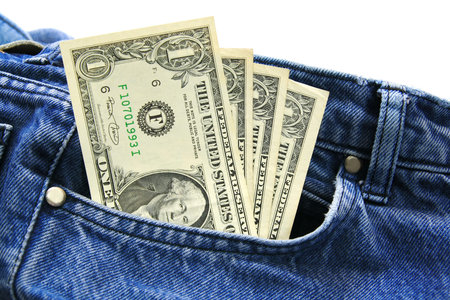 US dollar bills in employee's blue jeans pocket