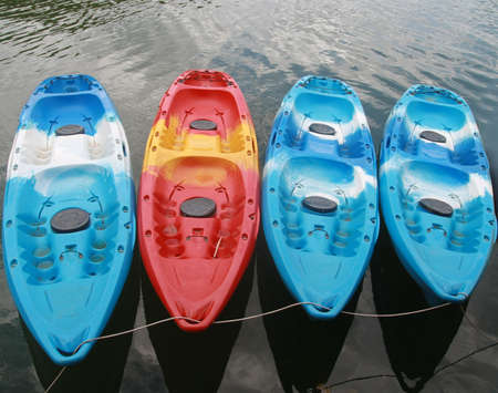 kayaks in lake の写真素材