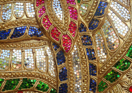colorful glass art wall, Thai temple の写真素材
