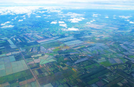 view of paddy field and cloudy on sky , Thailand の写真素材