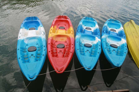 kayaks in lake の写真素材