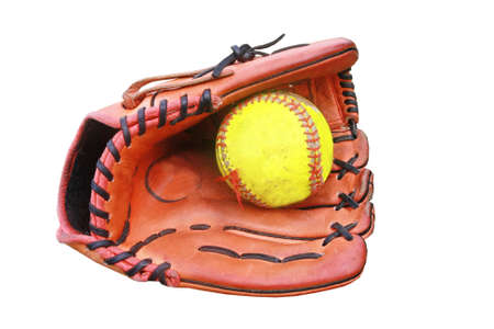 baseball glove hold a ball の写真素材