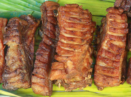 Pork grilled in market, Thailand の写真素材