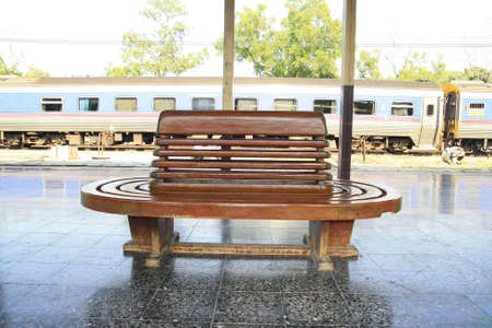 wood chair for Railway station,Chiangmai Thailand の写真素材