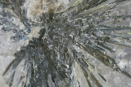 macro antimony mineral in stone, stibnite