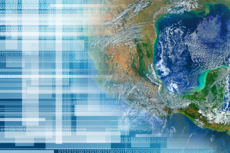 binary code on world map background ,including elements furnished by NASA