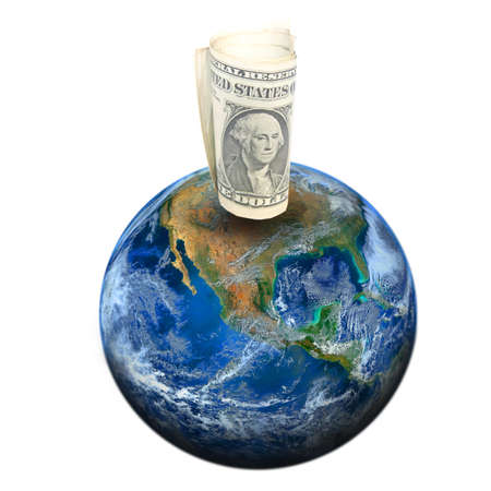 dollar banknote on the earth. Elements of this image furnished by NASAの写真素材