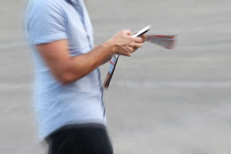 blurred people walk on road , backgroundの写真素材