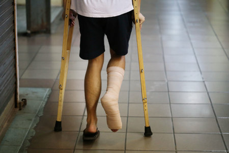 man walk with splint leg