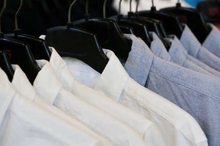 men shirt in shop backgroundの写真素材