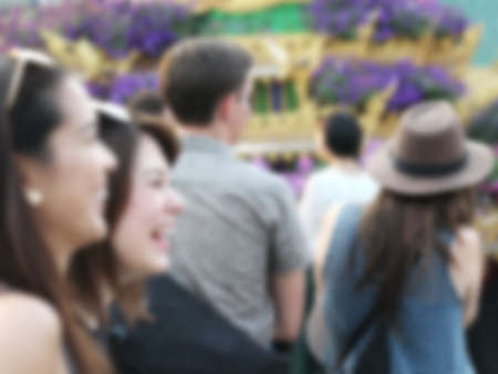 blurred people in outdoor parkの写真素材