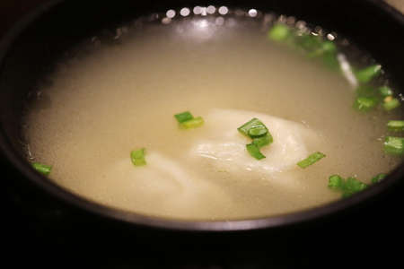 soup with dumplings, wonton soupの写真素材