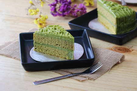 green tea cake, homenade bakeryの写真素材