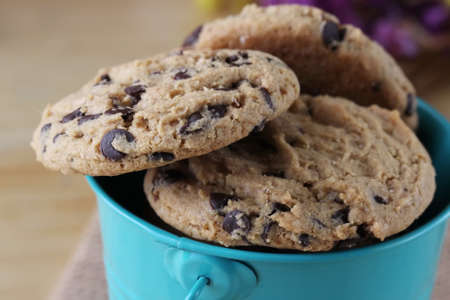 chocolate chip cookies in bucketの写真素材