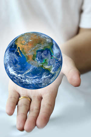 hand hold earth., Planet world.の写真素材
