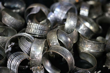 silver bracelet craft background, Thai styleの写真素材
