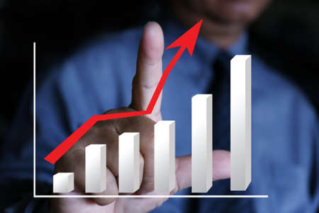 businessman pointing graph chart graphicの写真素材