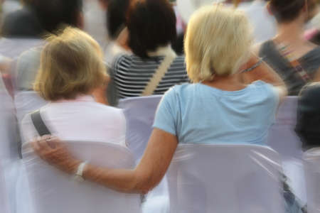 blurred people in outdoor parkの写真素材