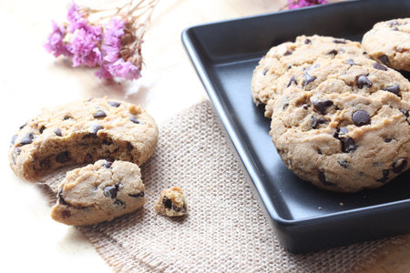 Homemade Double Chocolate Chip Cookies in plate