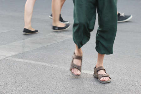 blurred people walk on road , backgroundの写真素材