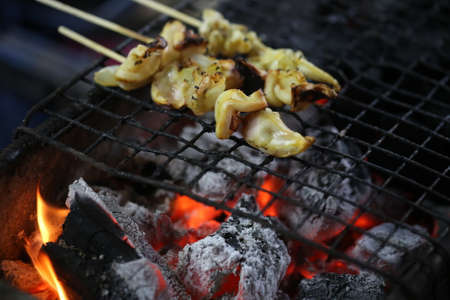 octopus grilling and BBQ on flames, Thailandの写真素材