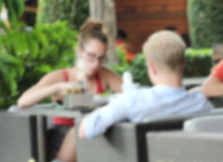 blurred people in outdoor parkの写真素材