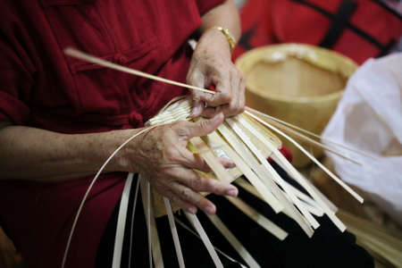 hand make bamboo basket , Thailandの写真素材