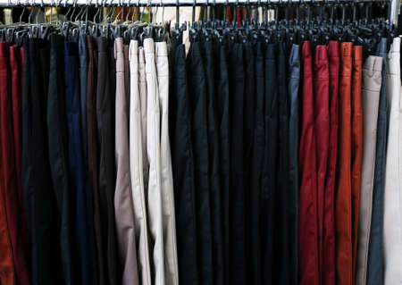 colorful trousers in the shopの写真素材
