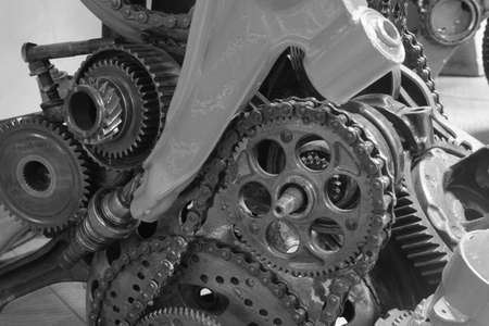 old gear and chain, machinery part backgroundの写真素材