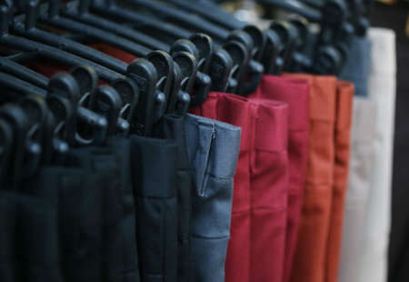 colorful trousers in the shopの写真素材