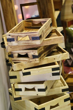 empty wood tray box stackの写真素材