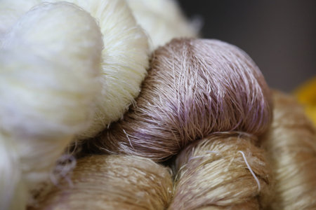 colorful raw silk thread in basket