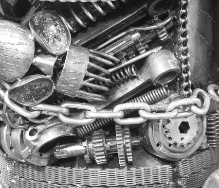 old gear and chain, closeup machinery part background