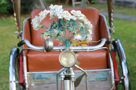 Asian style tricycle with women , Chiang Mai, Thailandの写真素材