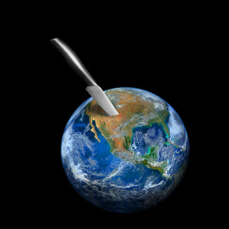 knife prick on the earthの写真素材