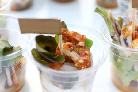 Closeup of spicy squid cocktailの写真素材