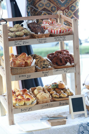 bread in shelf, bakery shopの写真素材