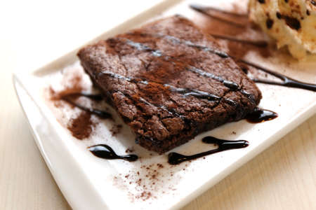 Brownies and whipped cream, Bakeryの写真素材