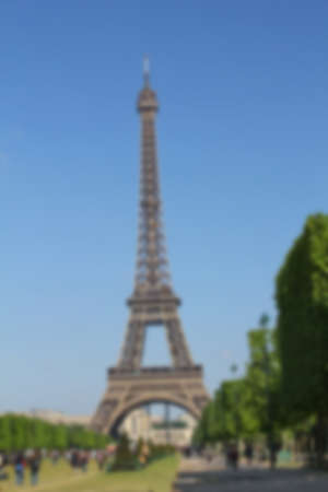 blurred background of Eiffel Tower with park in Paris, Franceの写真素材