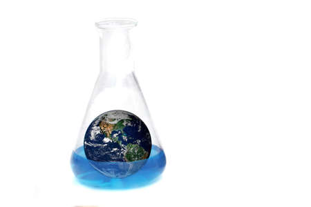 The earth in blue chemical, test tubeの写真素材