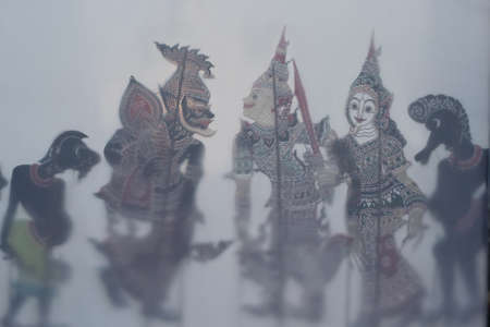 blurred puppet shadow on fabric, Traditional Thai Shadow Theatre or 'Nang Yai' in the Thai Languageの写真素材