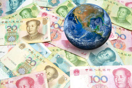 China banknote with planet world.の写真素材