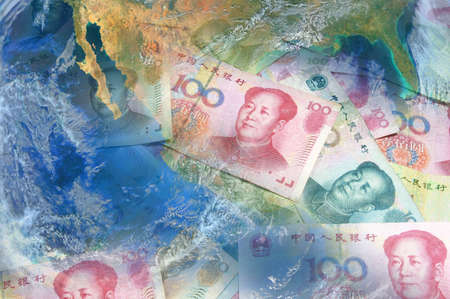 China banknote with planet world.の写真素材
